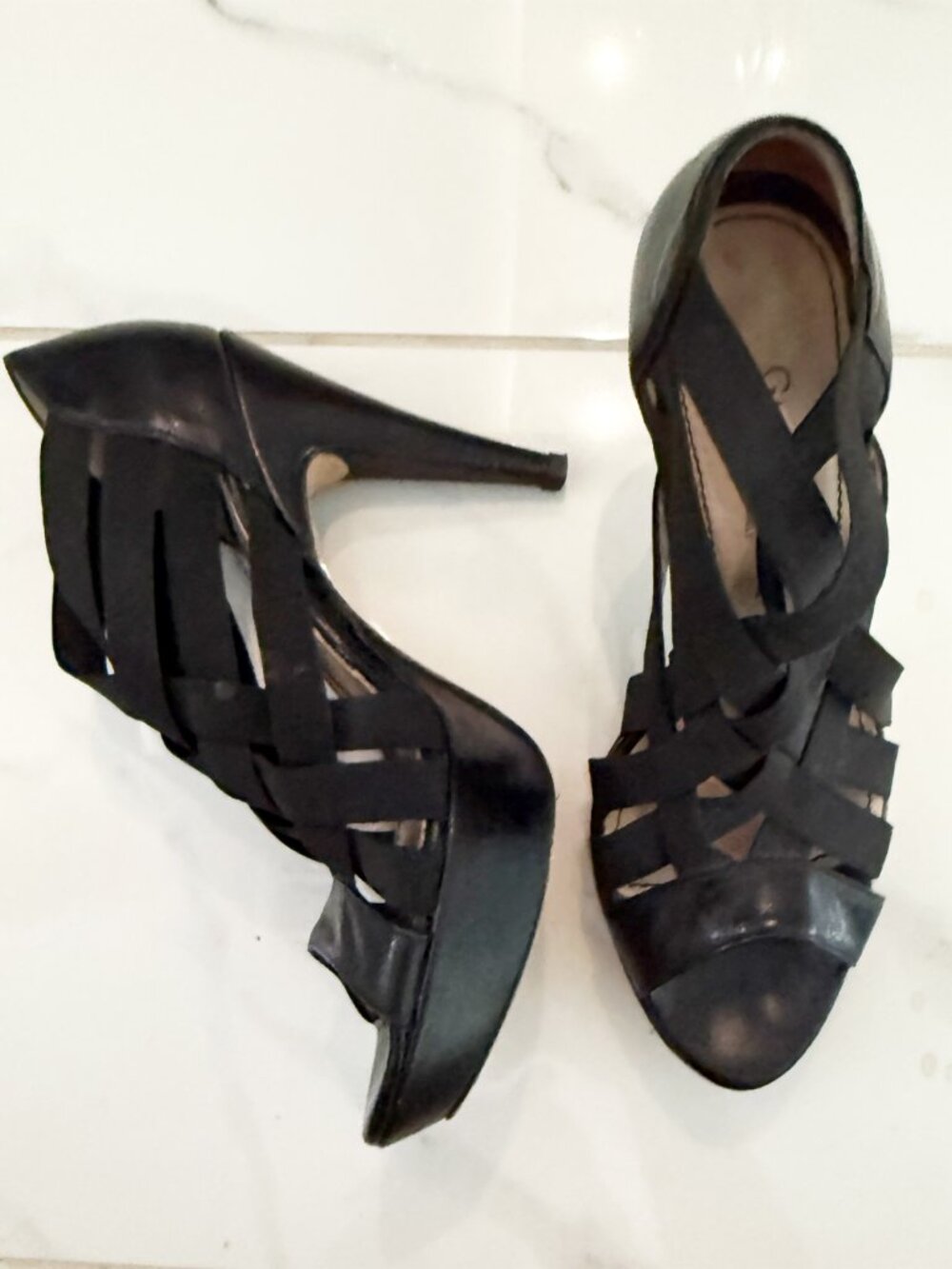 Gastone Lucioli High Stiletto Platform Y2K Black Strappy Cage Pump 8.5